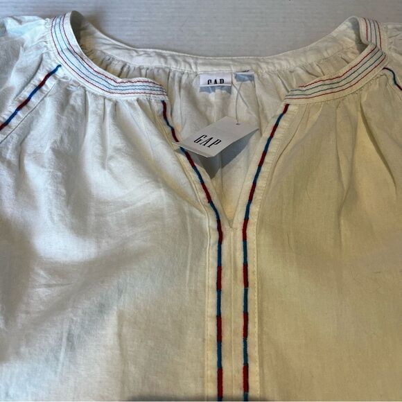 Gap Boho Blouse V neck Pullover Small Cream with red and blue trim - Picture 4 of 9